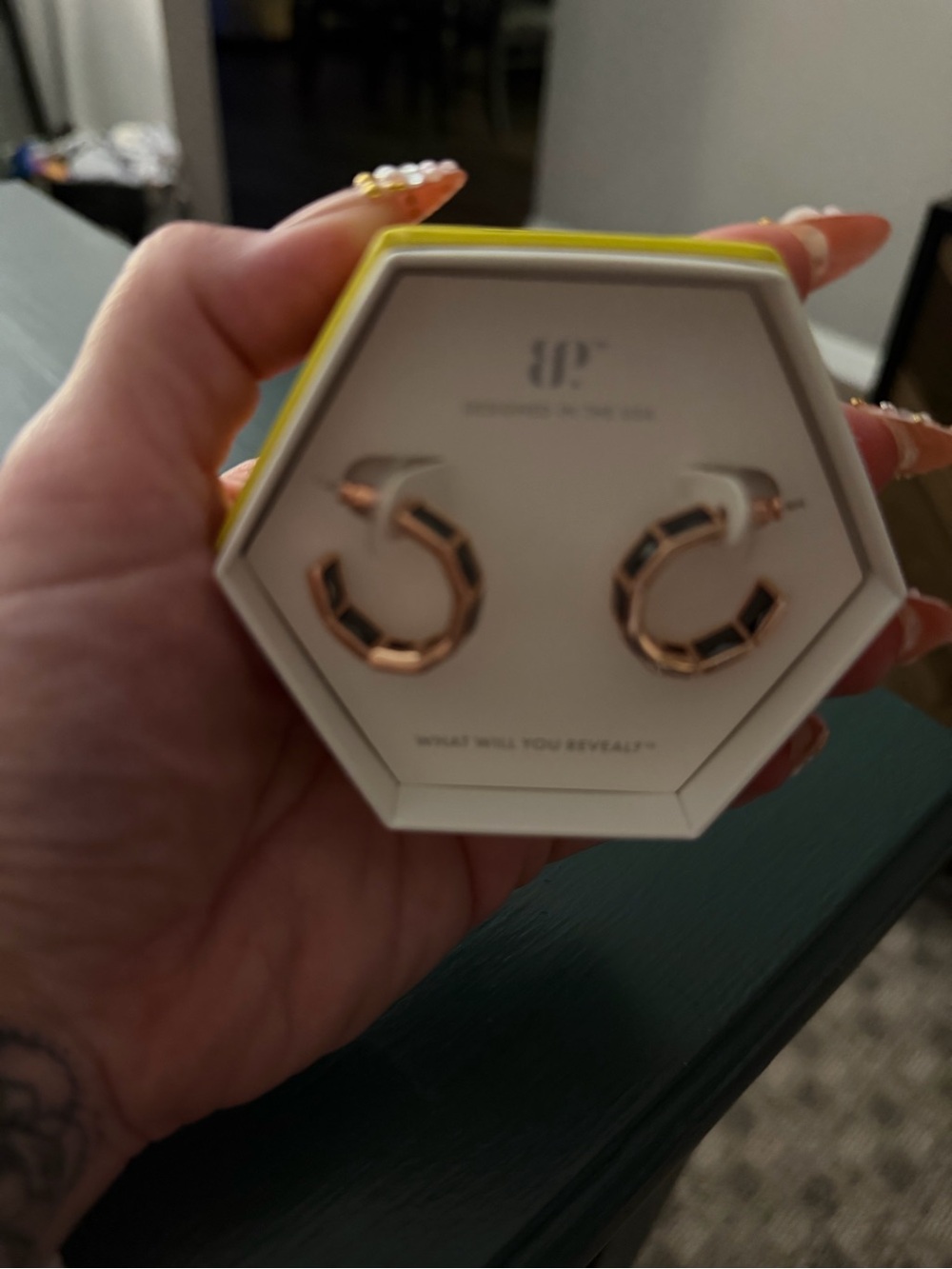 Bomb Party- Rose Gold Hoops with Black Onyx Inlay